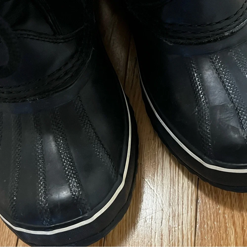 Sorel Joan of Arctic Lux Leather Black Winter Boots with Fur Trim - Picture 5 of 8